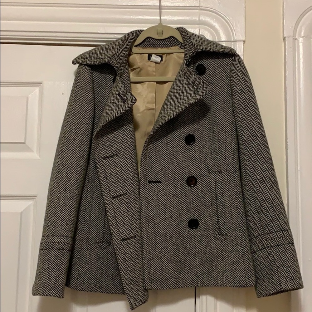 JCREW Black and White Houndstooth Peacoat